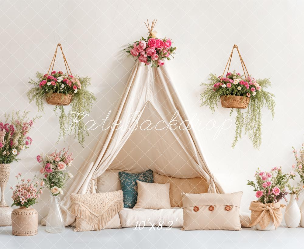 Spring Bohemian Floral Tent Pillow Foto Achtergrond Designed by Emetselch