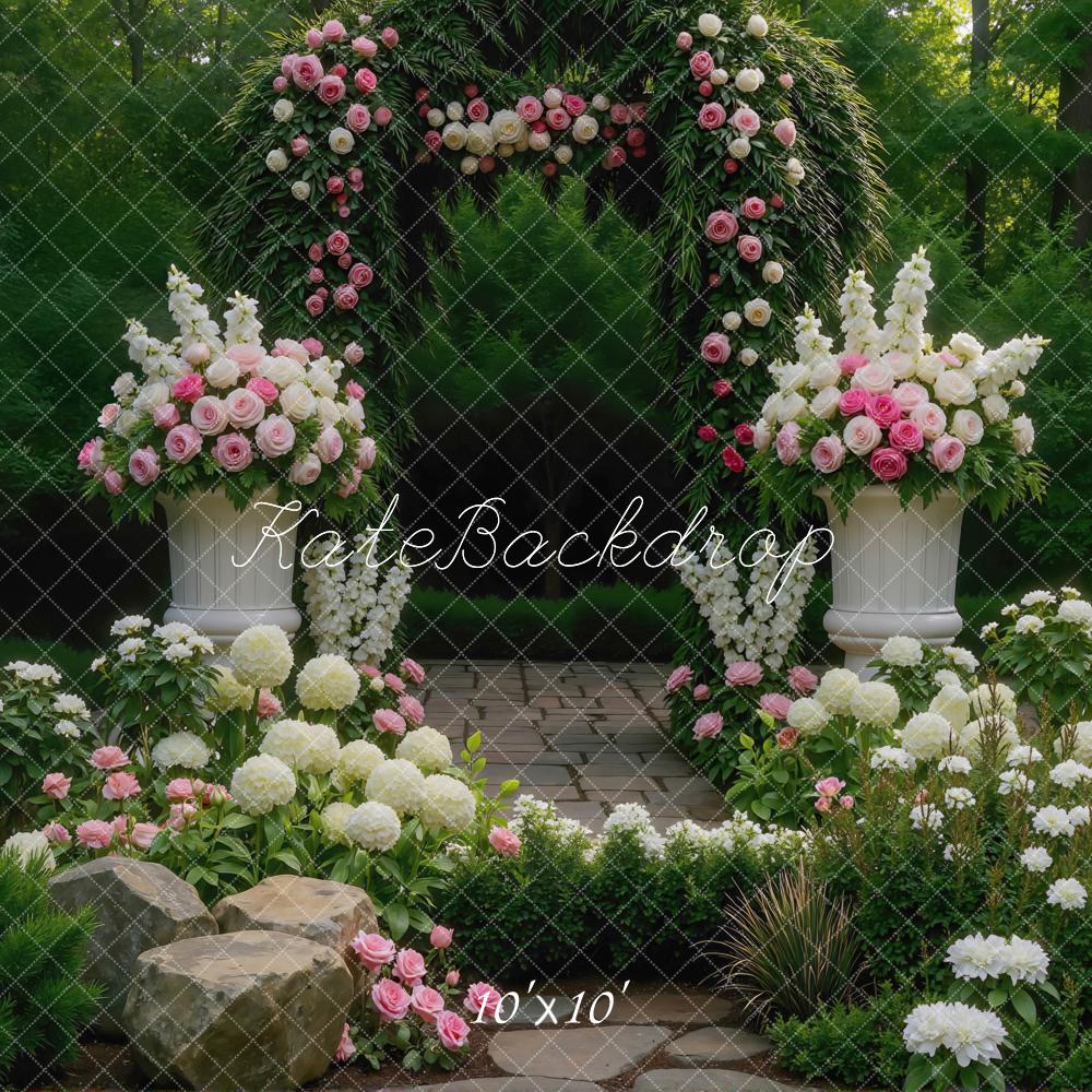 Kate Romantic Flower Arch Garden Pink White Backdrop Designed by Mini MakeBelieve