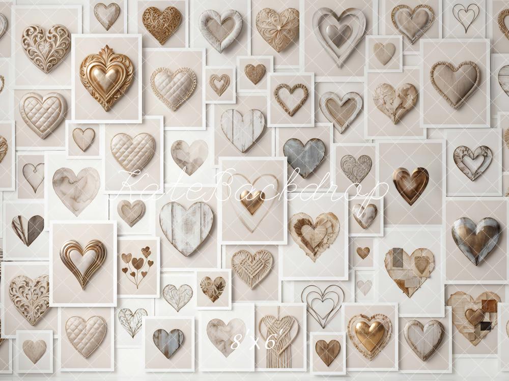 Kate Valentine's Day Beige Heart Collage Printed Backdrop Designed by Mini MakeBelieve