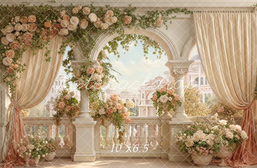 Kate Spring Flower Arch Cream Balcony Floral Drapes Printed Backdrop Designed by Emetselch
