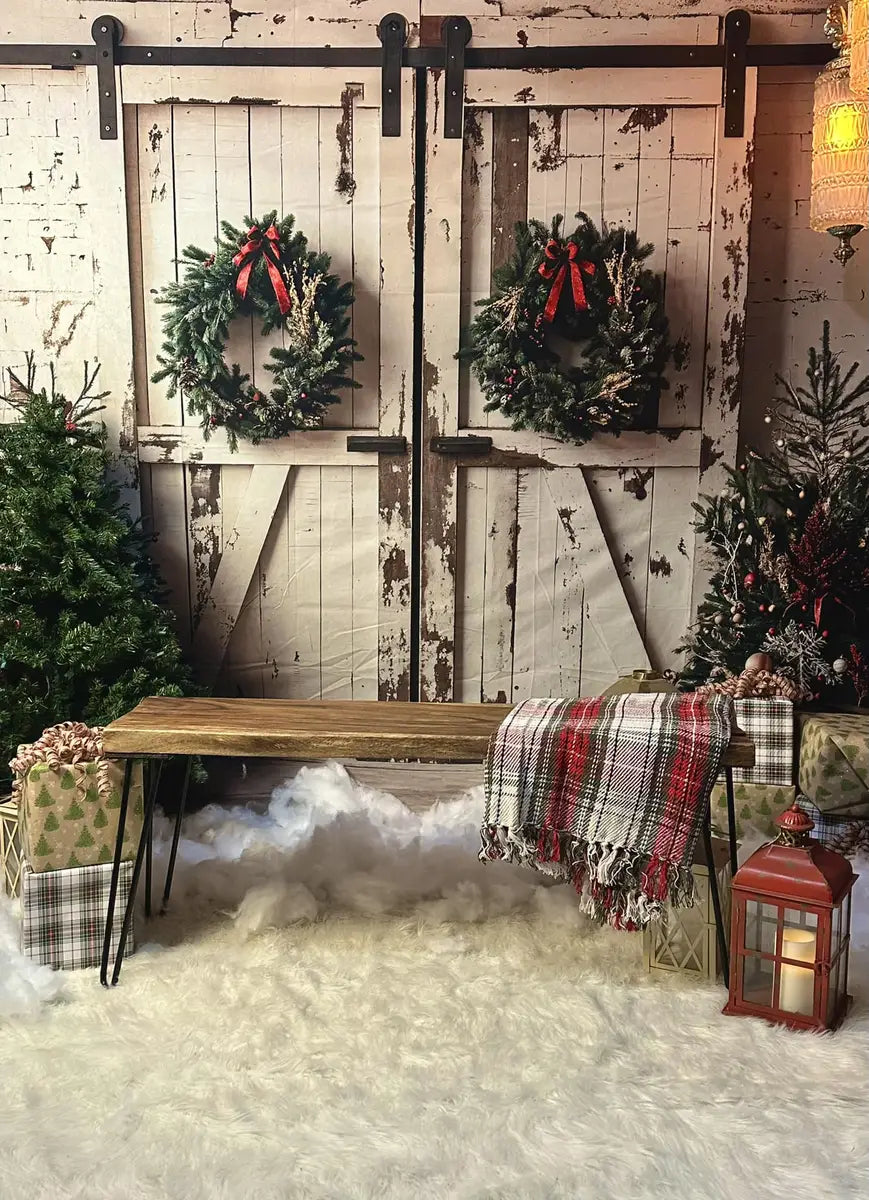 Kate Christmas Tree White Shabby Barn Door Backdrop Designed by Emetselch