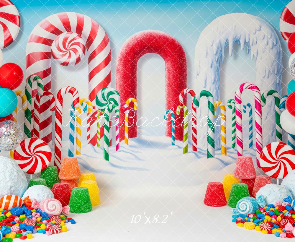 Kate Christmas Candyland Arch Candy Canes Peppermint Gumdrops Snow Backdrop Designed by Patty Roberts