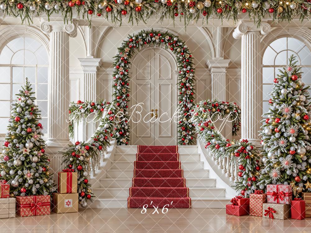 Kate Christmas Trees Staircase Arch Garland Gift Boxes Backdrop Designed by Emetselch