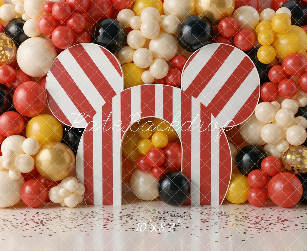 Kate Cake Smash Circus Striped Mouse Ears Balloon Wall Backdrop Designed by Chain Photography