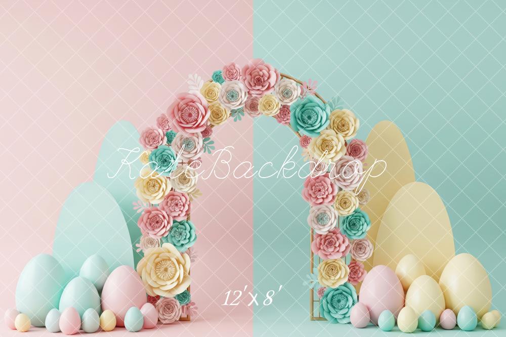 Kate Easter Flower Arch Pastel Eggs Printed Backdrop Designed by Patty Roberts