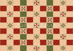 Kate Christmas Patchwork Peppermint Holly Checkerboard Floor Printed Backdrop Designed by Vertigo Productions