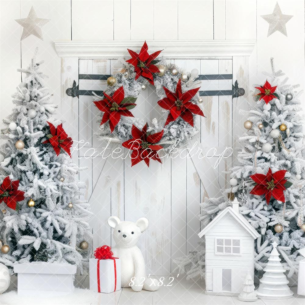 Kate Christmas Trees Poinsettia Polar Bear Backdrop Designed by Mini MakeBelieve