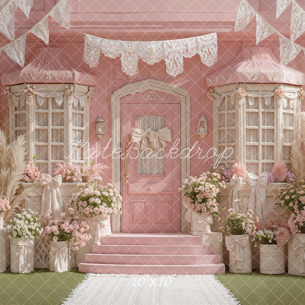 Kate Spring Pink Flower Arch and Bay Window Door Backdrop Designed by Emetselch