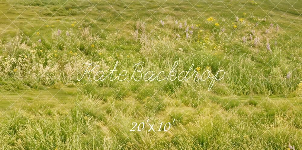 Kate Spring Light Green Meadow Grass Wildflowers Floor Backdrop Designed by Kate Image