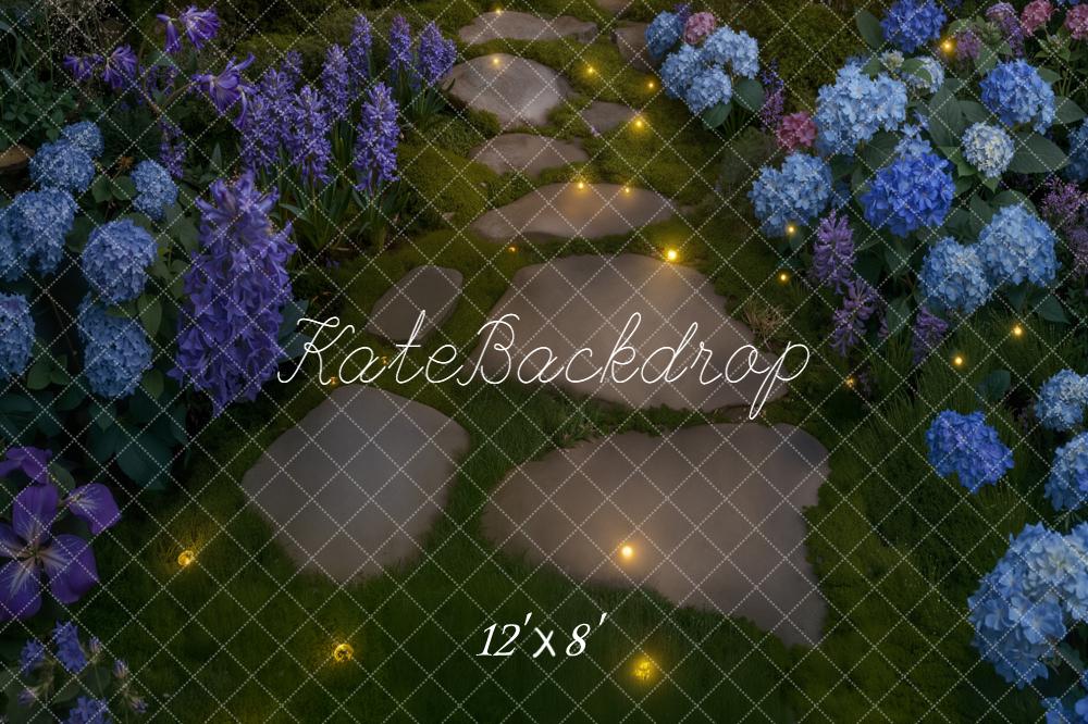 Kate Stone Pathway Fairy Garden Blue and Purple Flowers Floor Backdrop Designed by Kate Image