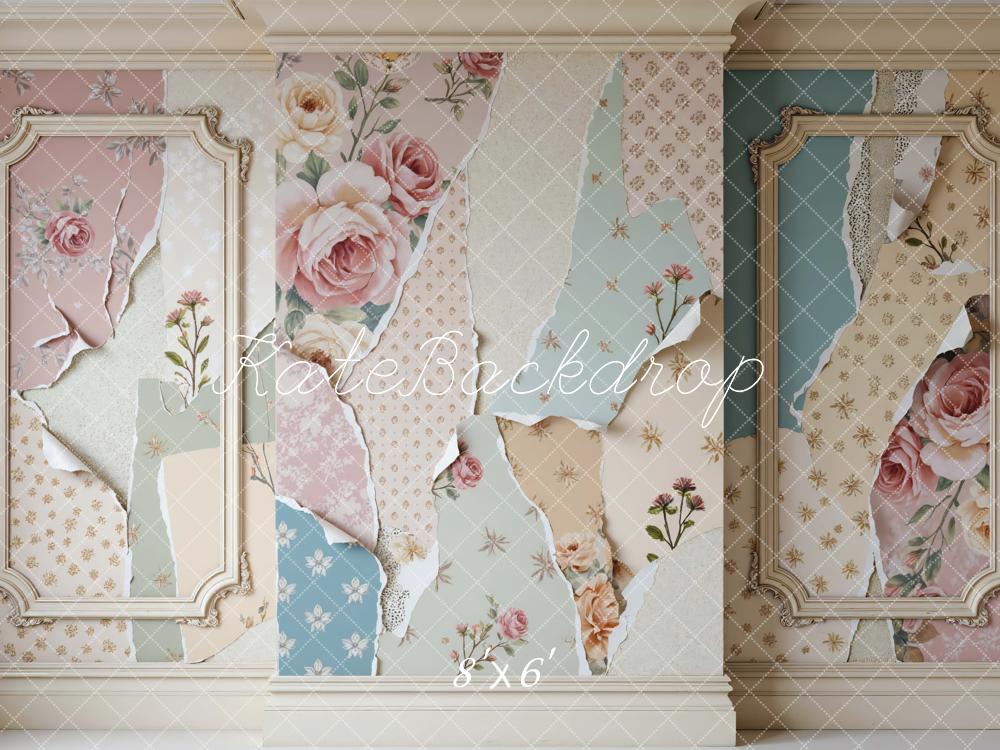 Kate Spring Vintage Floral Wallpaper Collage Printed Backdrop Designed by Mini MakeBelieve