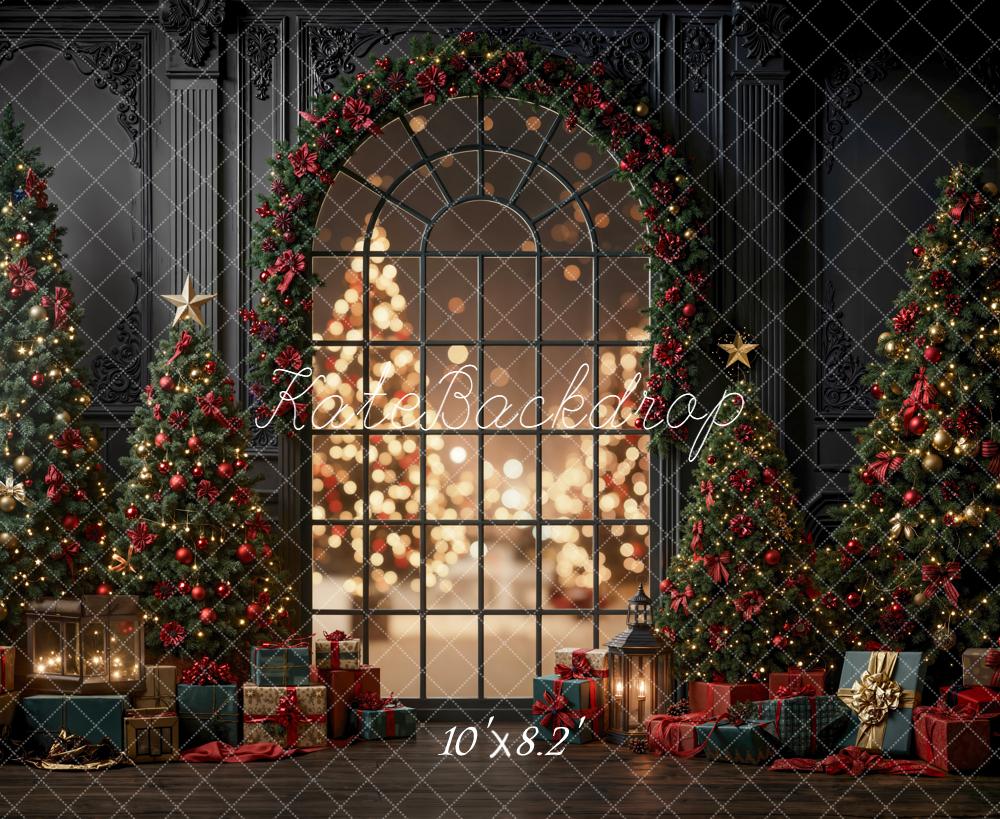 Kate Christmas Trees Garland Window Bokeh Gifts Black Backdrop Designed by Emetselch