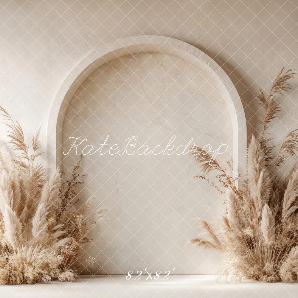 Kate Boho Arch Pampas Grass Fleece Backdrop Designed by Emetselch