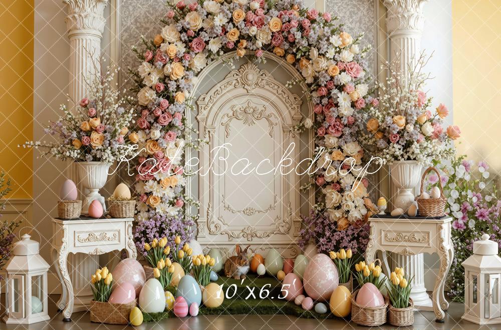 Kate Easter Bunny Flower Arch Pastel Eggs Backdrop Designed by Mini MakeBelieve