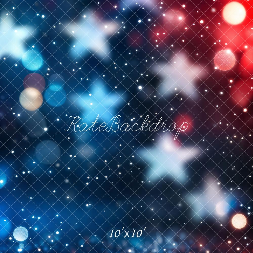 Kate 4th of July Red Blue Star Bokeh Printed Backdrop Designed by Chain Photography