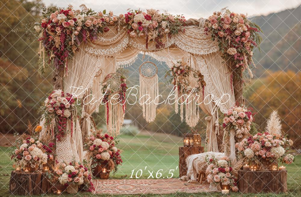 Kate Mother's Day Boho Flower Arch Macrame Lanterns Dreamcatcher Printed Backdrop Designed by Emetselch