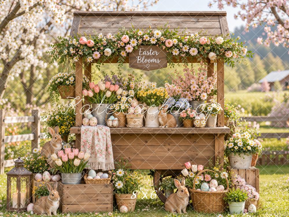 Kate Easter Spring Flower Stand Bunny Rustic Wood Printed Backdrop Designed by Emetselch