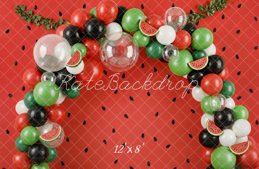 Kate Summer Watermelon Balloon Arch Red Wall Printed Backdrop Designed by Emetselch