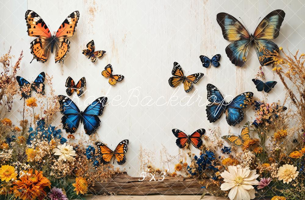 Kate Butterfly Floral Garden White Wall Backdrop Designed by Emetselch