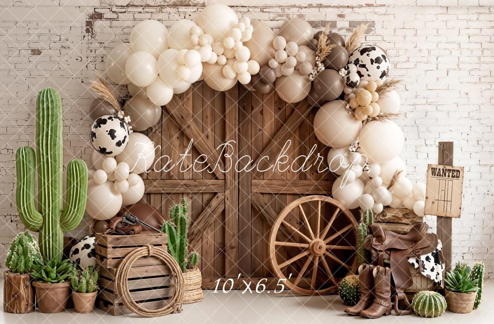 Kate Western Barn Door Cow Print Balloon Arch Cactus Printed Backdrop Designed by Emetselch