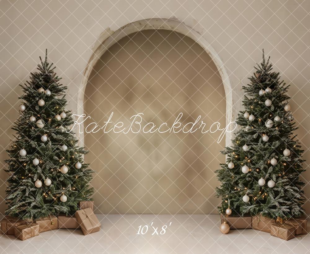 Kate Christmas Arched Wall Trees Beige Printed Backdrop Designed by Emetselch
