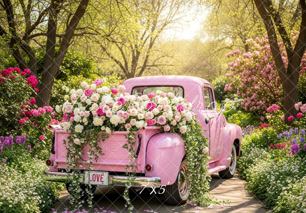 Kate Spring Pink Truck Flower Garden Backdrop Designed by Patty Roberts