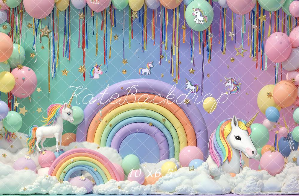 Kate Cake Smash Unicorn Rainbow Clouds Balloons Backdrop Designed by Emetselch