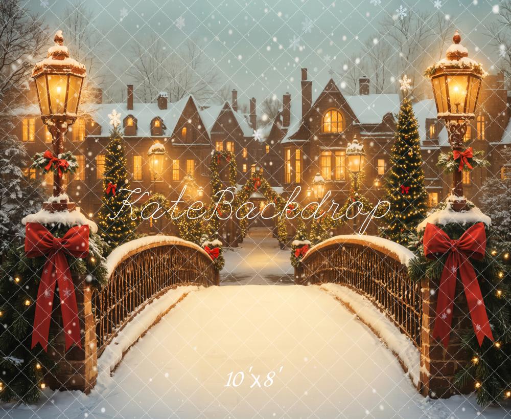 Fondo del pueblo de faroles del puente nevado de Navidad Designed by Emetselch