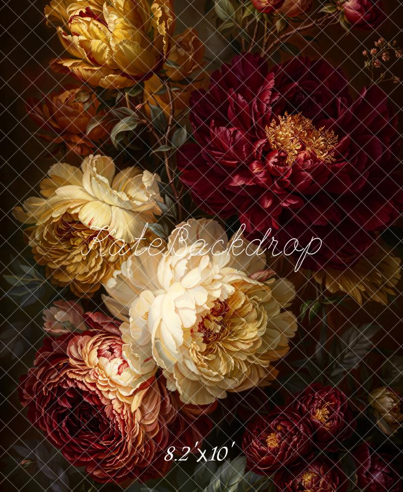 Kate Fine Art Burgundy Gold Peony Flowers Backdrop Designed by Emetselch