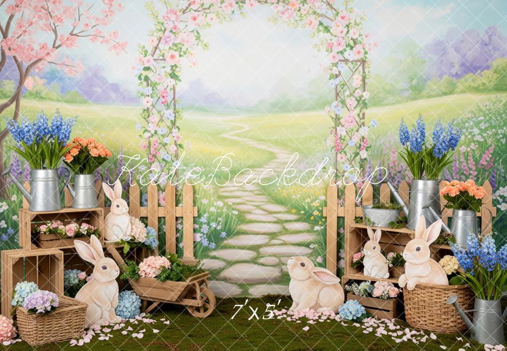 Kate Easter Bunny Flower Arch Garden Path Printed Backdrop Designed by Patty Roberts