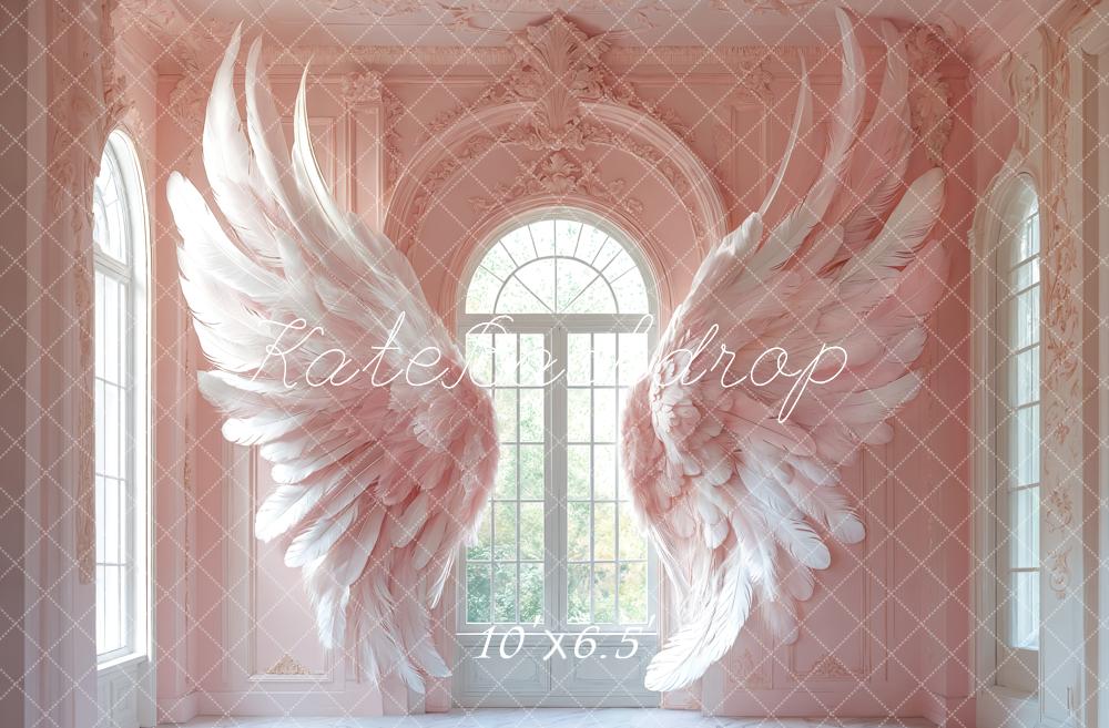 Kate Angel Wings Pink Arched Window Backdrop Designed by Emetselch