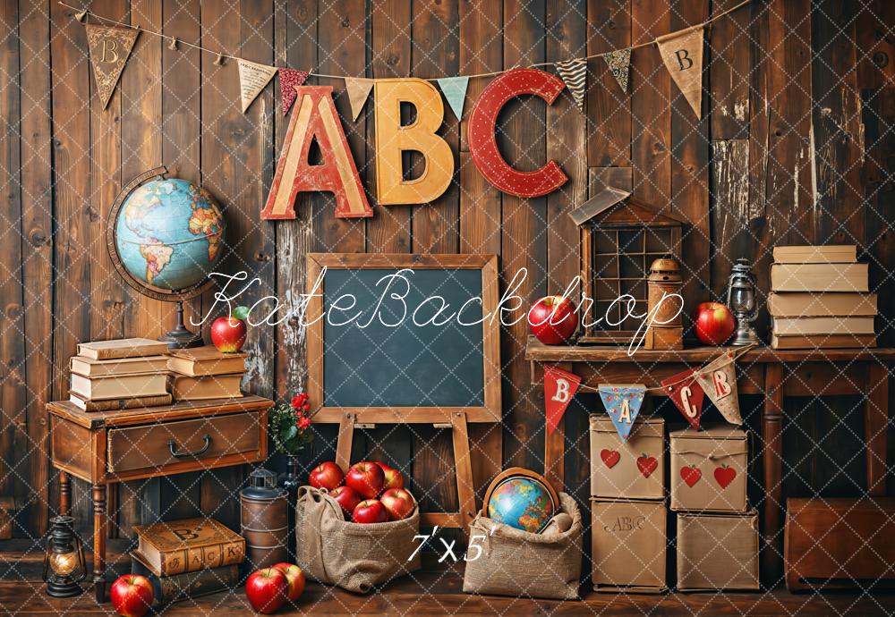 Kate Back to School/Graduation Globe Vintage Wooden Wall Backdrop Designed by Emetselch