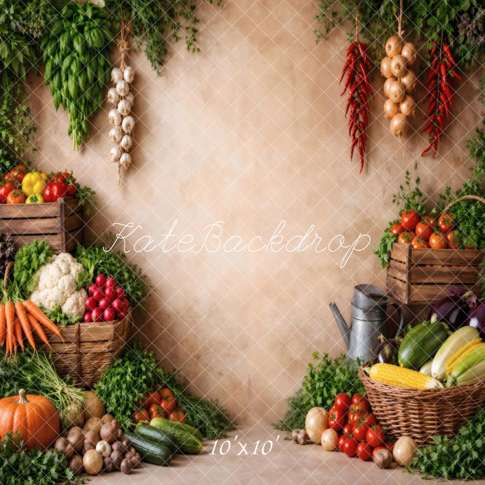 Kate Fall Harvest Vegetables Baskets Crates Printed Backdrop Designed by Vertigo Productions