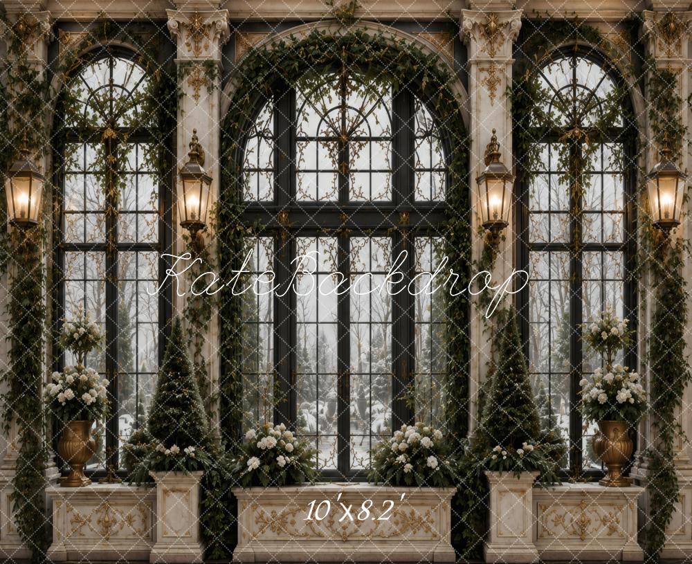 Kate Classic Retro Window Arch Greenery and Floral Decor Printed Backdrop Designed by Vertigo Productions
