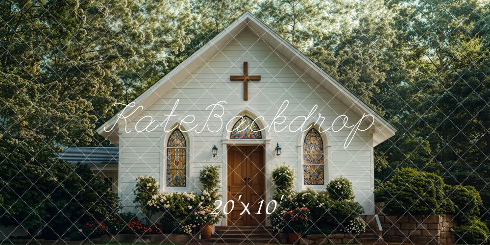 Kate Church Exterior Garden House Printed Backdrop Designed by Emetselch