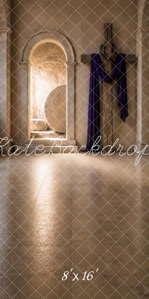 Kate Sweep Christian Easter Holy Week Resurrection Cross Purple Drapery Printed Backdrop Designed by Ashley Ward