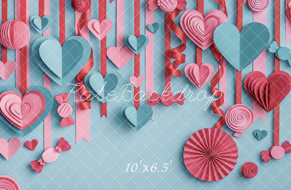 Kate Valentine's Day Layered Paper Pink Blue Hearts Printed Backdrop Designed by Angela Miller