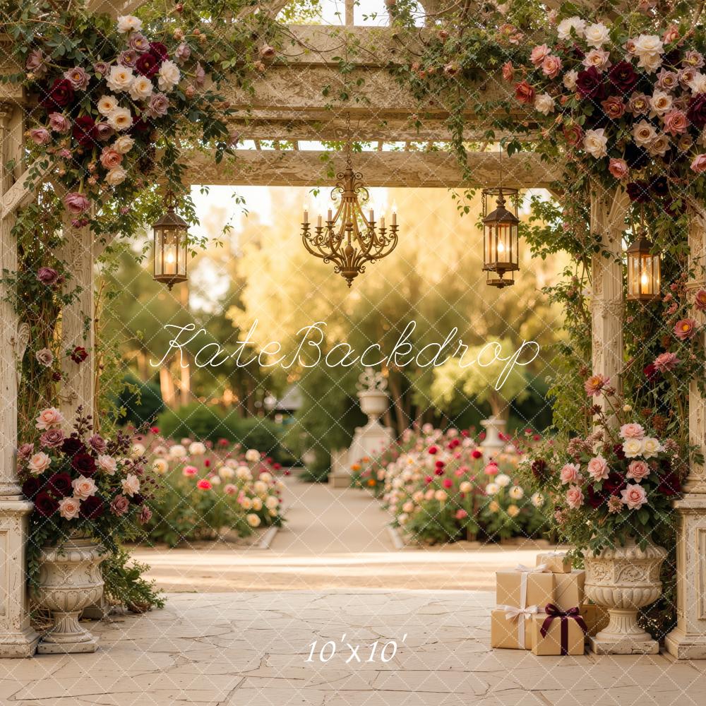 Kate Romantic Vintage Flower Arch Pergola Printed Backdrop Designed by Jordan Moon