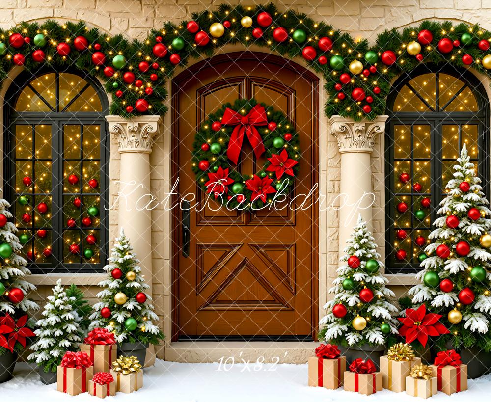 Guirnalda de Puerta Frontal de Navidad Wreath Árboles Nevados Fondo de Regalo Designed by Mini MakeBelieve