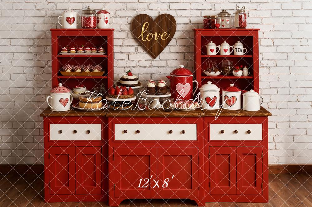 Kate Valentine's Day Red Kitchen Cabinet Dessert Cup Backdrop Designed by Emetselch
