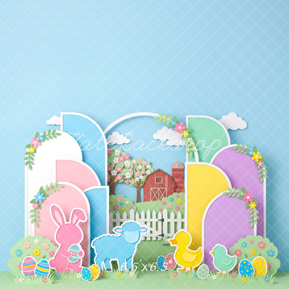 Kate Easter Pastel Papercut Arches Animals Printed Backdrop Designed by Patty Roberts