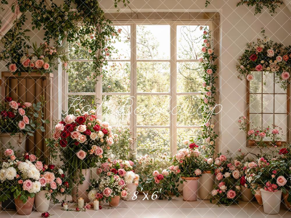 Kate Valentines Spring Flower Arch Pink Roses Window Backdrop Designed by Emetselch