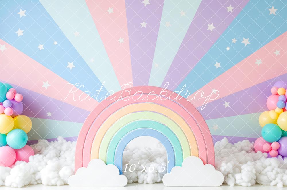 Kate Cake Smash Pastel Rainbow Clouds Balloons Starburst Backdrop Designed by Patty Roberts