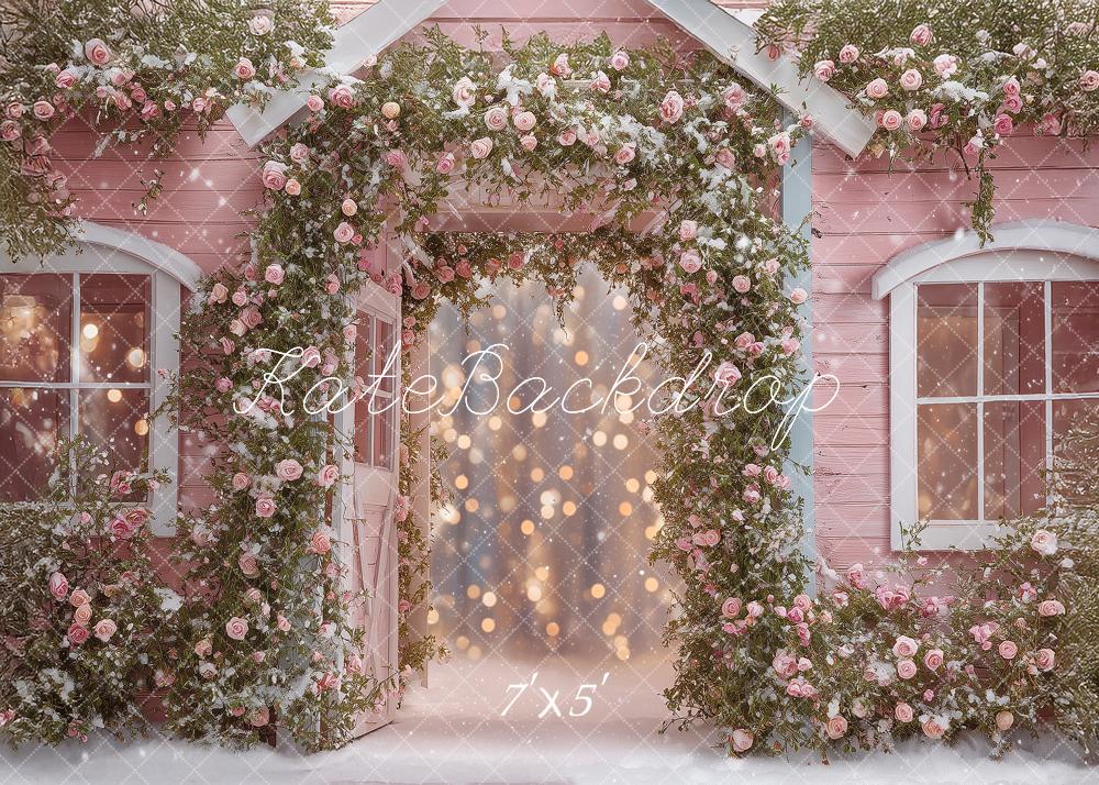 Kate Fairy Tale Pink House Flower Arch Bokeh Backdrop Designed by Angela Miller