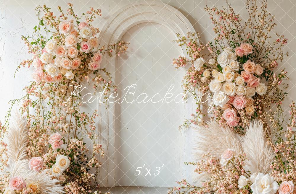 Kate Spring Boho Soft Pink Floral Arch Backdrop Designed by Emetselch