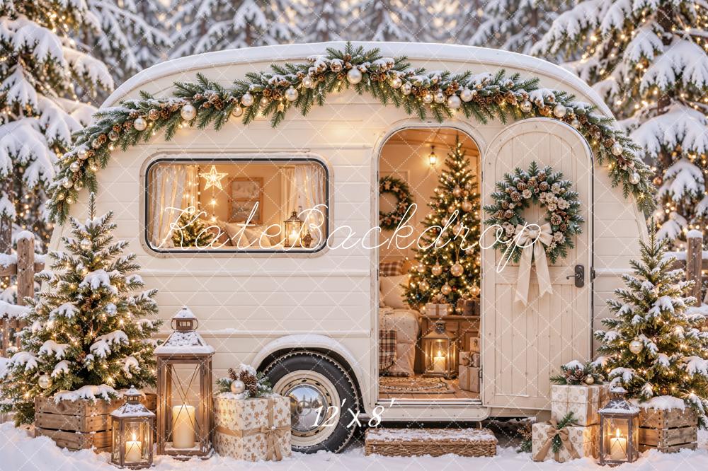 Kate Christmas Snowy White Camper Garland Gifts Forest Printed Backdrop Designed by Emetselch