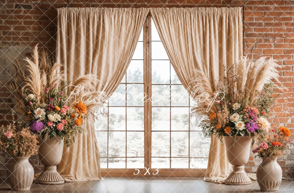 Kate Boho Floral Brick Window Backdrop Designed by Emetselch