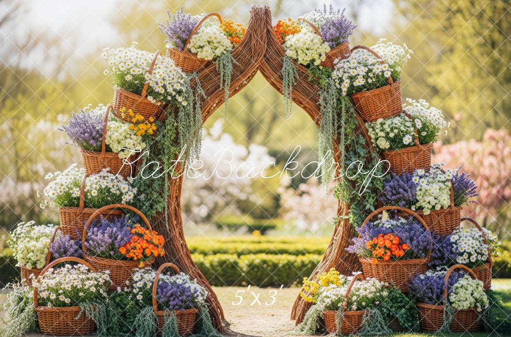 Kate Spring Flower Arch Wicker Baskets Backdrop Designed by Patty Roberts