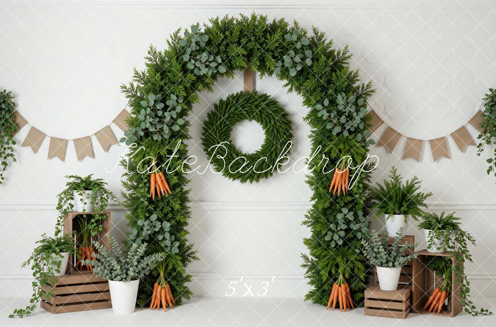 Kate Spring Flower Arch Greenery Carrots Crates Banner Printed Backdrop Designed by Mini MakeBelieve