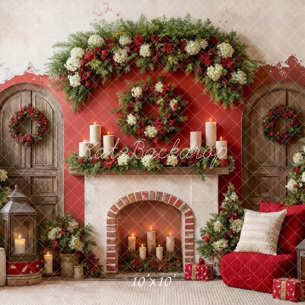 Kate Christmas Fireplace Wreaths Floral Garland Candles Backdrop Designed by Emetselch